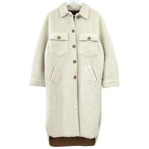 APPARIS Wes Coat - White Sherpa Faux Fur Faux Suede Lined Button Up Long Coat